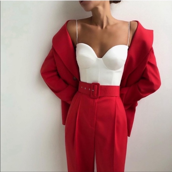 🔥 ZARA 2 PIECE LAPELLESS BLAZER AND FABRIC COVERED BELT PANT SET SIZE S&L ❤️🔥 - Picture 5 of 7